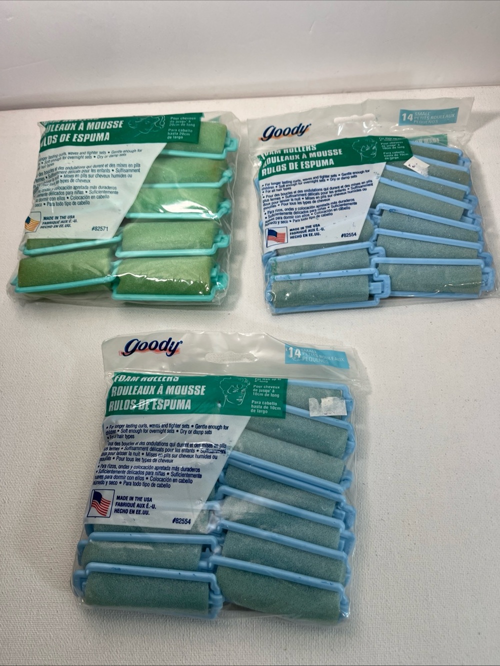 Goody Foam Hair Rollers — Light Green / Aqua Set 3 Packs 1 has yellowing